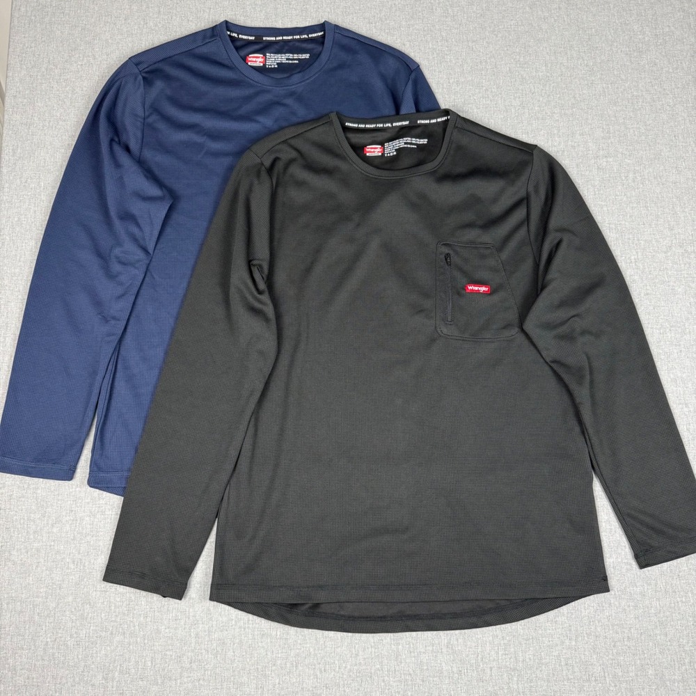 Wrangler Workwear Men XL Long Sleeve Pocket T-Shirt Lot 2 Black Blue Performance